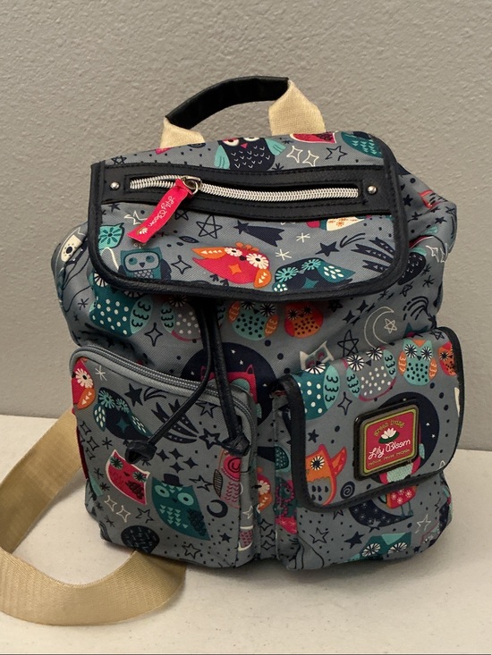 Lily Bloom Handbags - Lily Bloom Night Owl Print Riley Backpack with Teal, Orange & Pink Accents